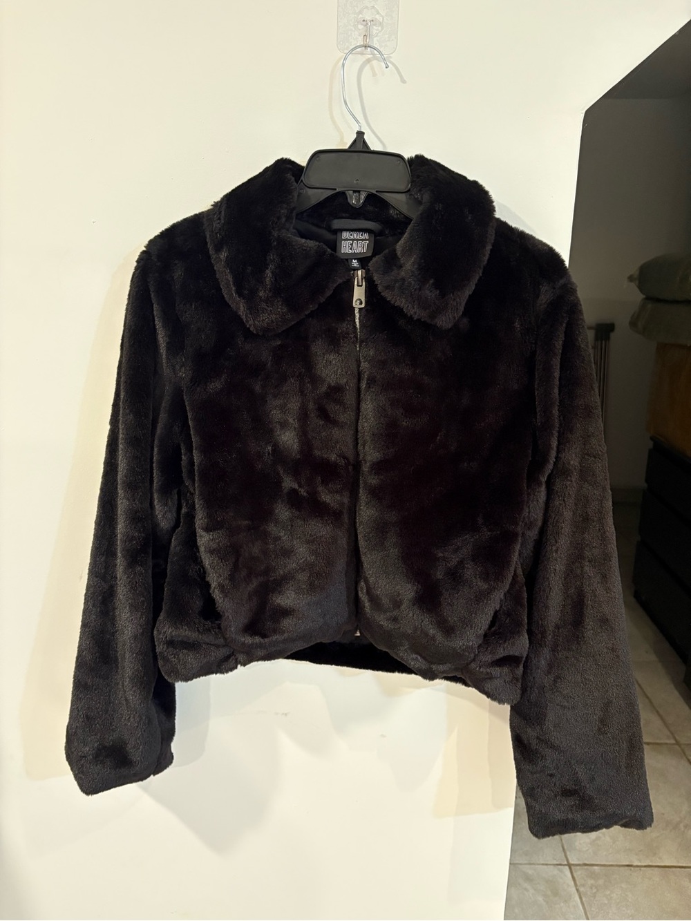 Derek Heart Black Plush Faux Fur Zip Jacket